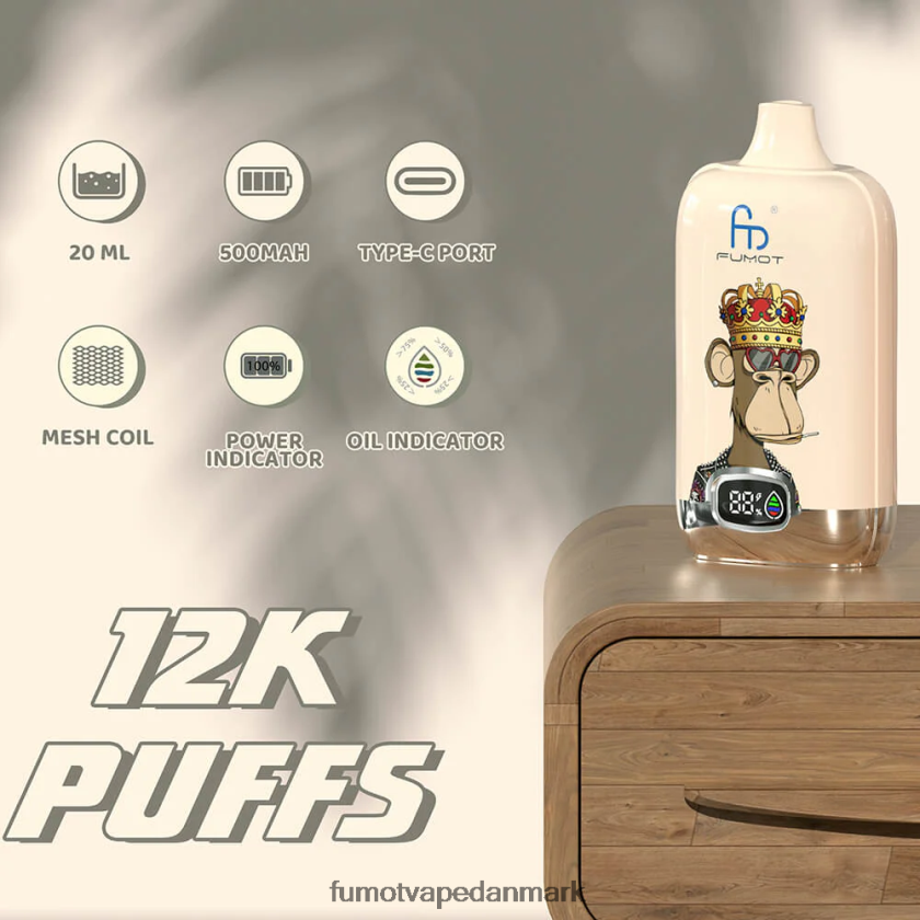 Fumot Store - Fumot Digital Box engangs vape pod 12000 - 20ml (1 stk) 4686X6148 jordbærdrue