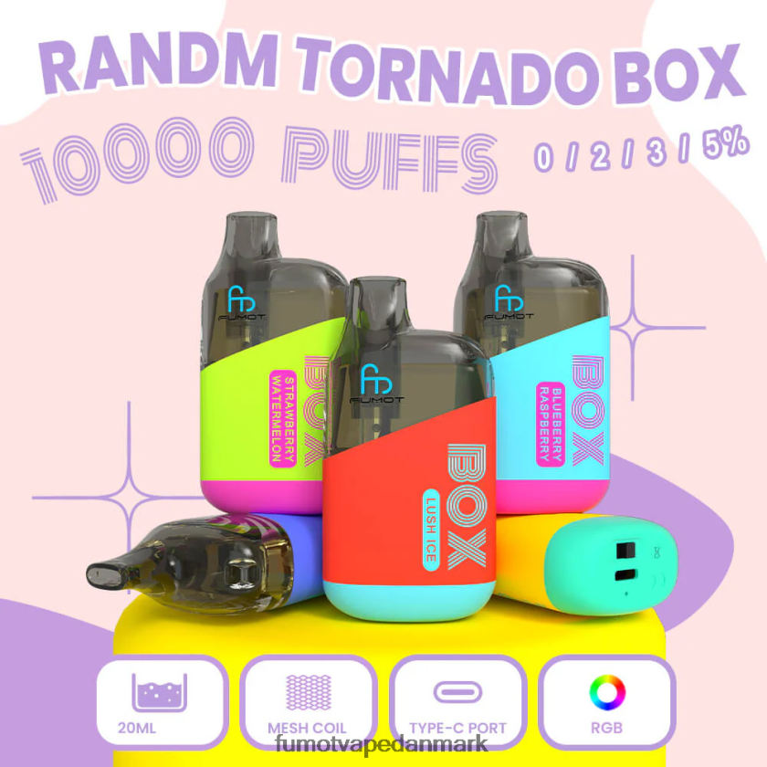 Fumot Vape Shop - Fumot Tornado æske 10000 engangs vape pod - 20ml (1 stk) 4686X6349 jordbær vandmelon