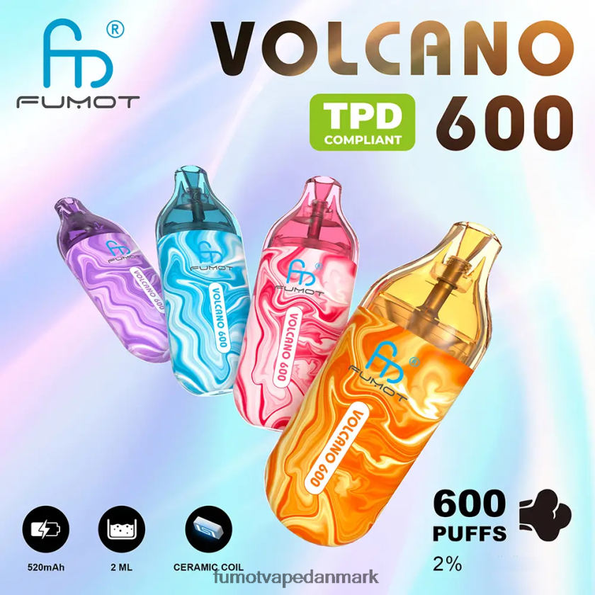 Fumot Danmark - Fumot Volcano 600 tpd-kompatibel engangsvape - 2ml (3 sæt sæt) 4686X6301 kølig mynte