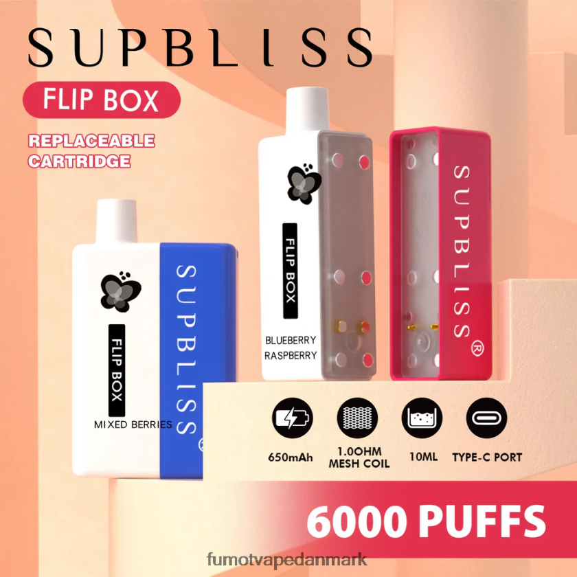 Fumot Vape Danmark - Fumot Supbliss Flip box 6000 udskifteligt vape kit - 10ml (1 stk) 4686X6332 blåbær hindbær