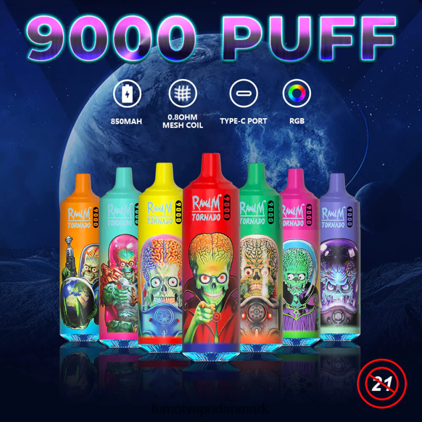 Fumot Danmark - Fumot Tornado 9000 engangs vape pen - 18ml (1 stk) 4686X61 blåbær hindbær