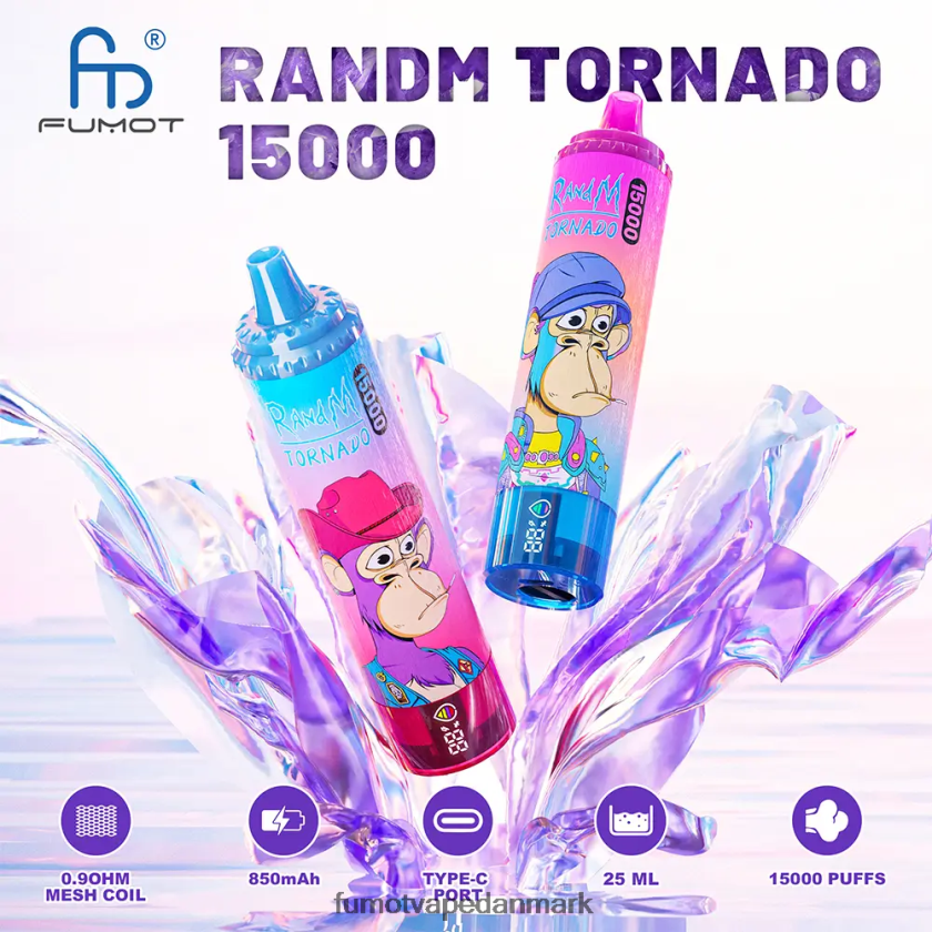 Fumot Vape Sale - Fumot Tornado 15000 engangsvape 25ml (1 stk) 4686X6166 blåbær hindbær