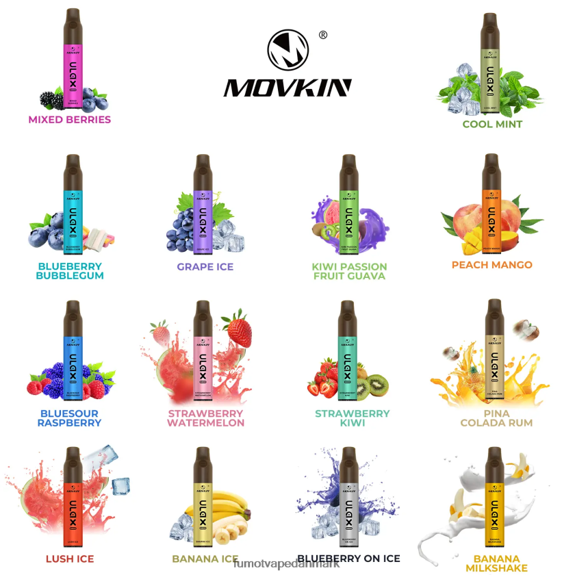 Fumot Vape Shop - Fumot Movkin Ulax 6800 engangsvape, keramisk spole - 8ml (1 stk) 4686X6329 jordbær vandmelon