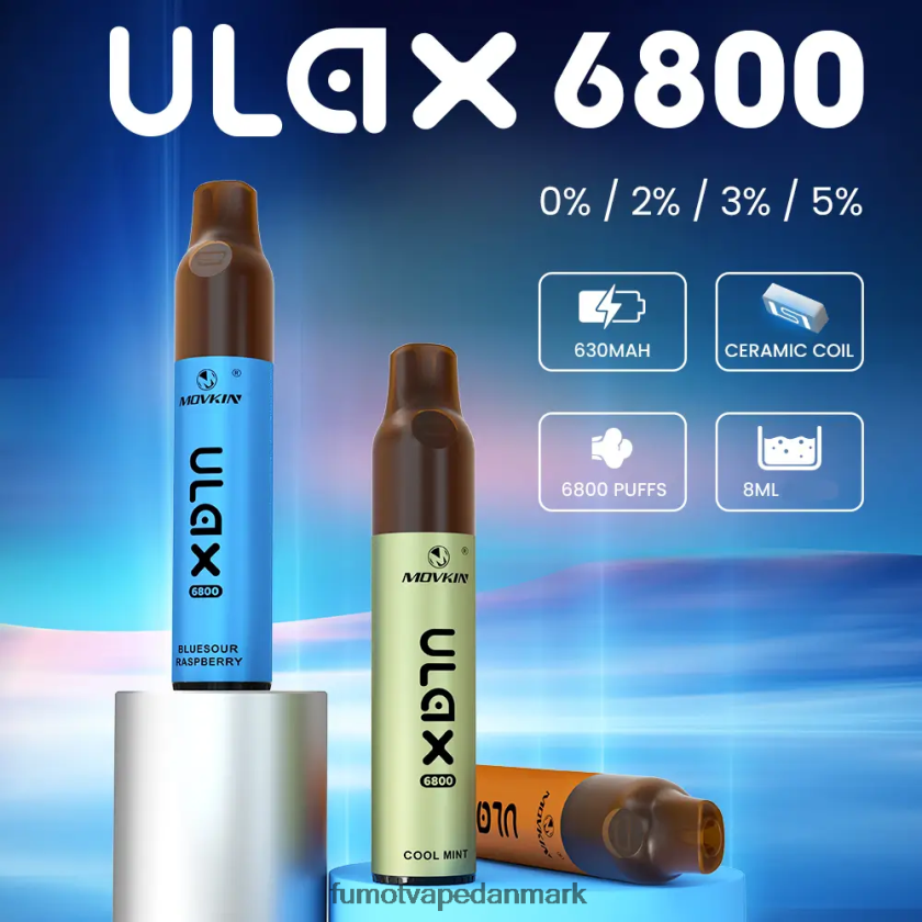 Fumot Vape Shop - Fumot Movkin Ulax 6800 engangsvape, keramisk spole - 8ml (1 stk) 4686X6329 jordbær vandmelon